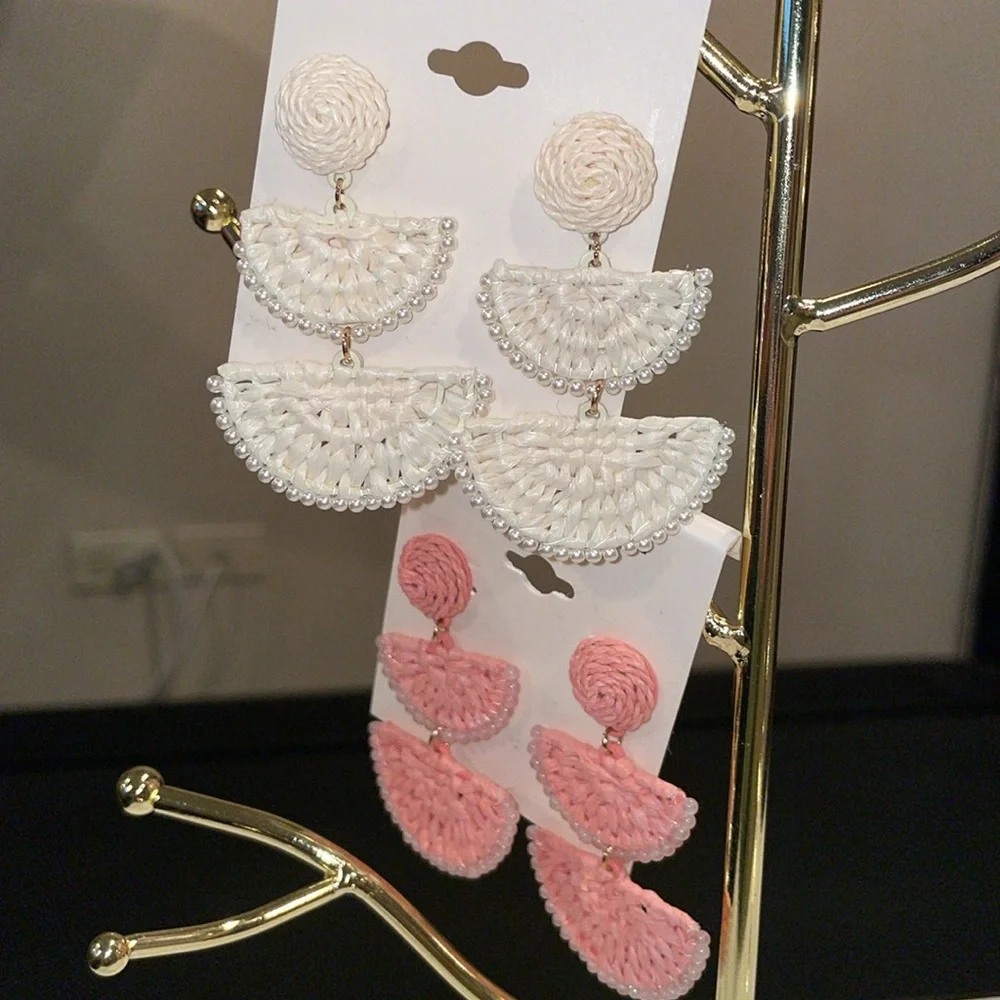 Festival Boho On 34th Earring Bundle 2 Pairs Raffia Wedge Earrings